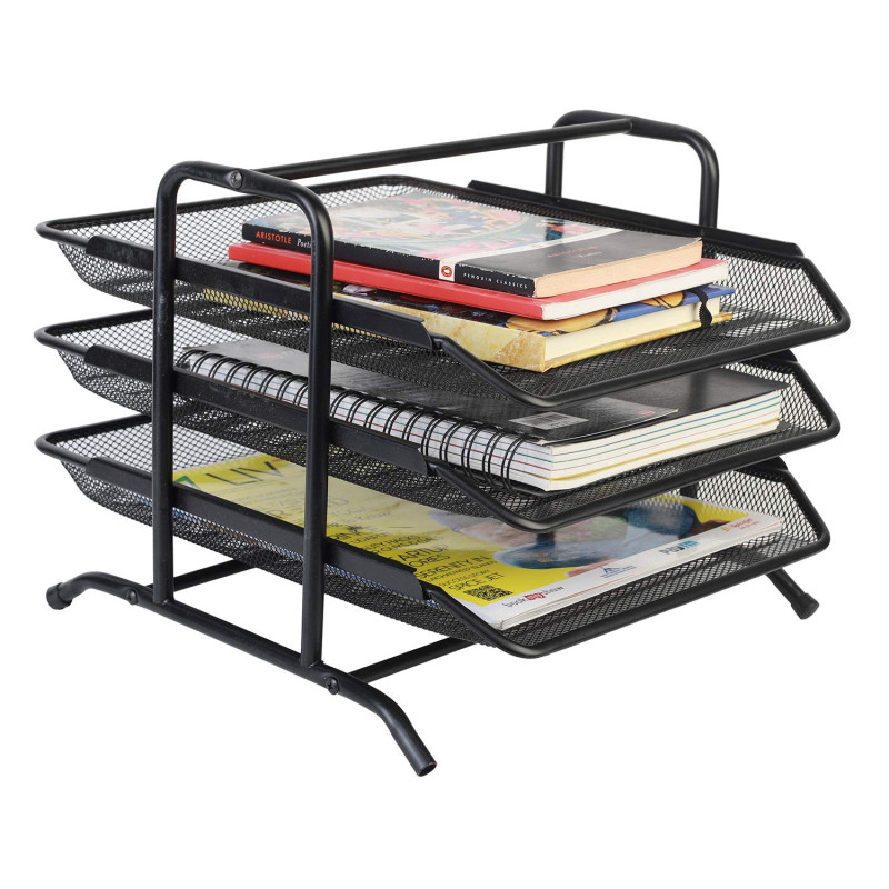 Metal Mesh Document Tray File Tray Paper Holder 3 Tier Black