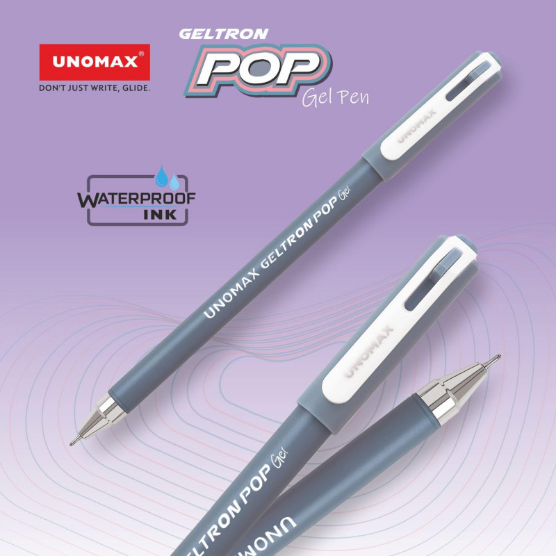 UNOMAX Geltron Pop Gel Pen (Black,Pack of 10) -waterproof Ink