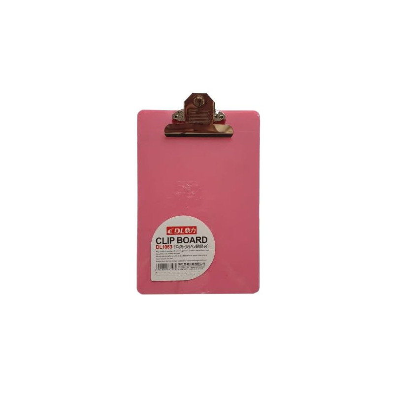 DL A4 Size Clip Board/Exam Pad/Clip Pad/Exam Board (Pink) - With Hanging Hook