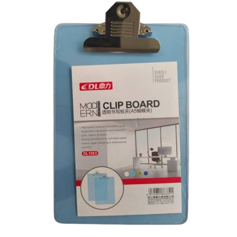 DL A5 Size Clip Board/Exam Pad/Clip Pad/Exam Board (Transculent Blue) - With Hanging Hook