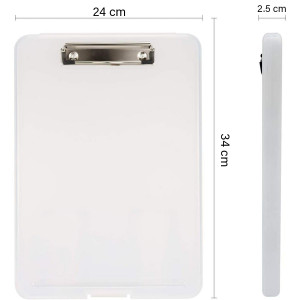 DL Storage Pad Plastic Portable Clipboard Writing Pad with Pen Holder, A4 Size,Transparent (Pack of 1) - Keep 120 Sheets