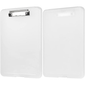 DL Storage Pad Plastic Portable Clipboard Writing Pad with Pen Holder, A4 Size,Transparent (Pack of 1) - Keep 120 Sheets