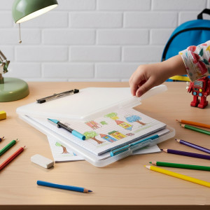 DL Storage Pad Plastic Portable Clipboard Writing Pad with Pen Holder, A4 Size,Transparent (Pack of 1) - Keep 120 Sheets