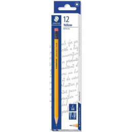 Staedtler HB Yellow Pencil with Eraser tip - 134 HB (Pack of 12)