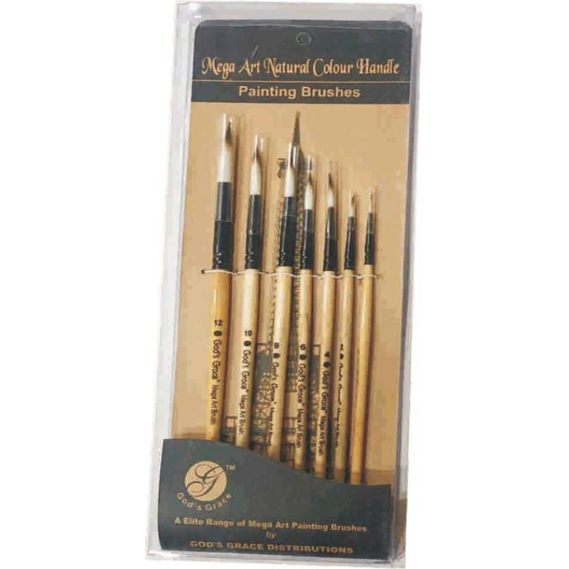 God's Grace Wooden Handle Artist Brushes (Round Brush, set of 7)