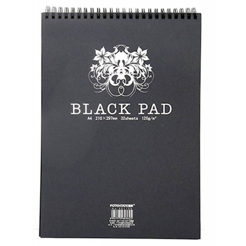 Potentate Black Sketch Pad -A4 Pad,32 Sheets,120 GSM Paper