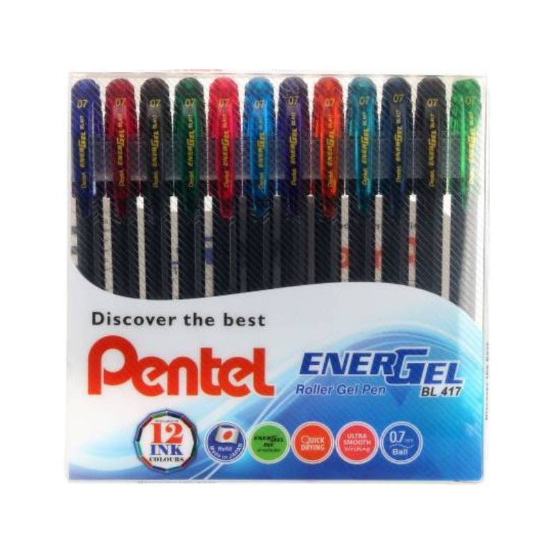 Pentel Energel Multi Colour Roller Gel pens (12 Colours,0.7mm)