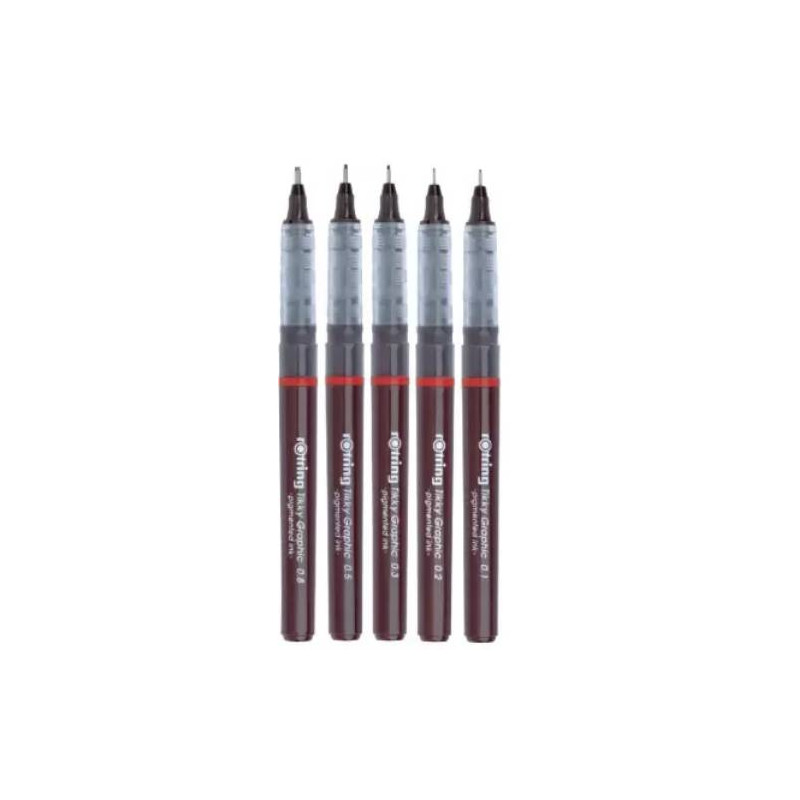 Rotring Tikky Graphic Pigment Liner Set - 5 Pen Set (0.1/0.2/0.3/0.5/0.8)