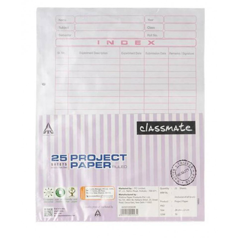 Classmate Project Sheets/Paper One Side Ruled (28.0 cm x 22.0 cm, 5