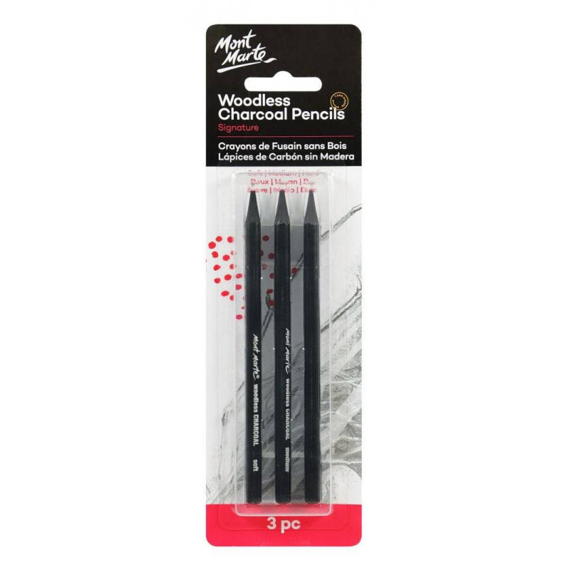Generic Artist Charcoal Pencils Set - 3 Pieces Soft Medium And