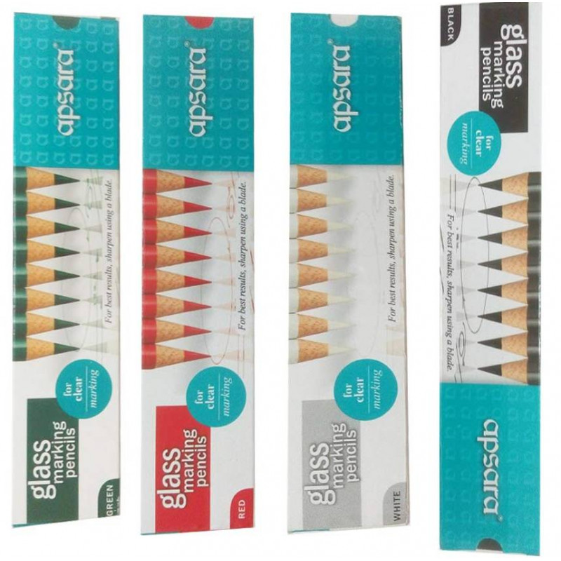 Apsara Glass Marking Pencil (4 Colours 10 Pencils in Each Colour )